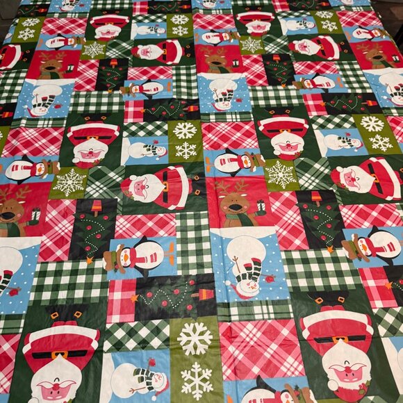 Christmas Vinyl Tablecloth Santa & Snowman Design 78x60 Rectangle Holiday Decor - Picture 6 of 7